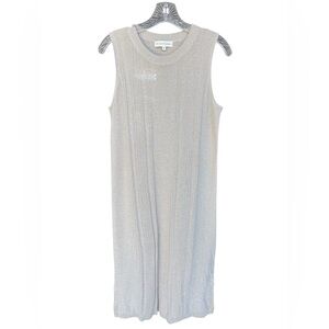 White + Warren Shine Sleeveless Ribbed Knit Midi Dress Silver
